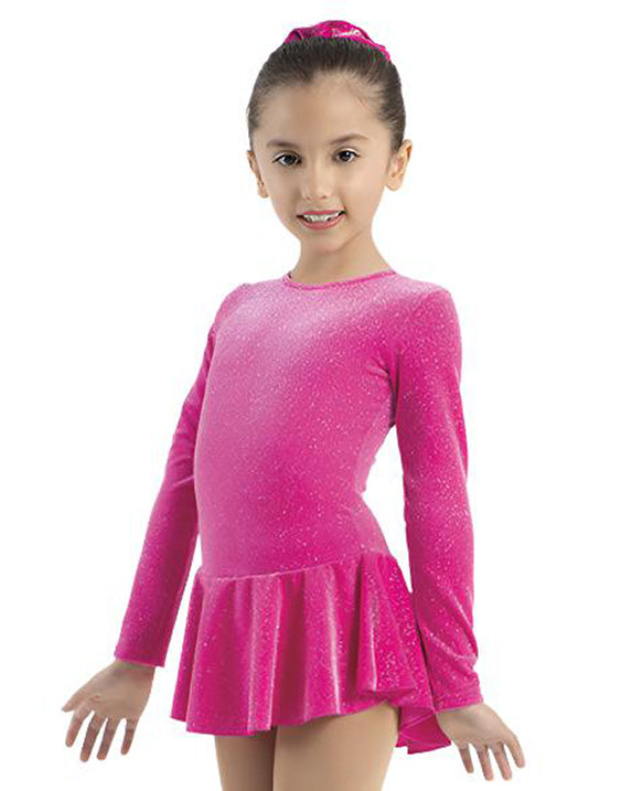 Mondor Born To Skate Glitter Velvet Skating Dress - 2711C Girls - Pink Glitter