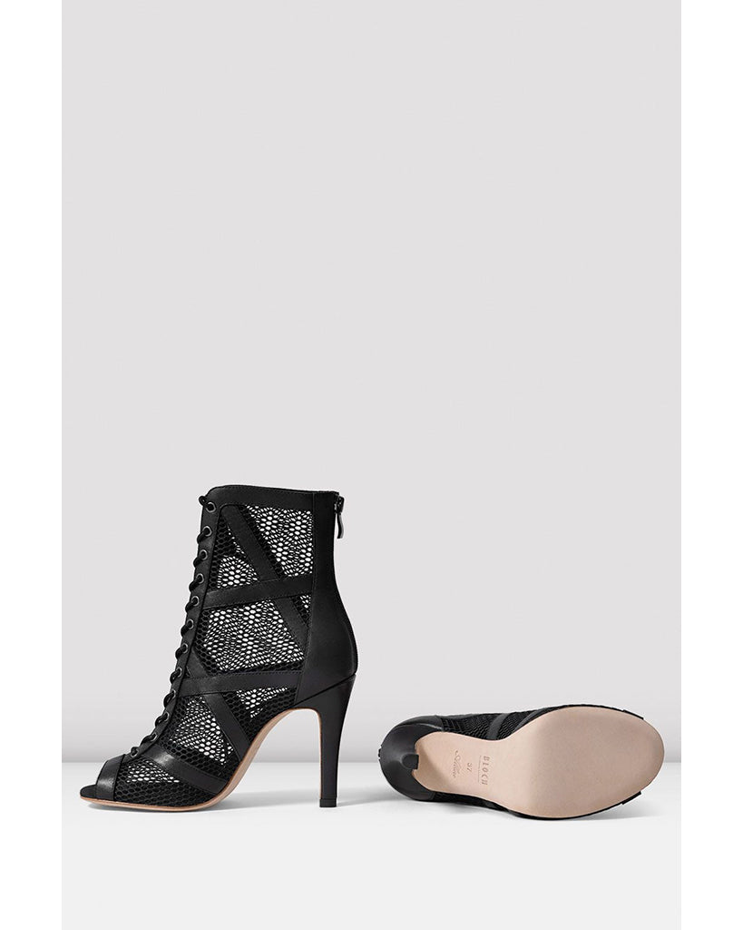 Bloch Allure Lace Front Zipper Back Mesh & Leather Heels Dancing Boot - S0890L Womens