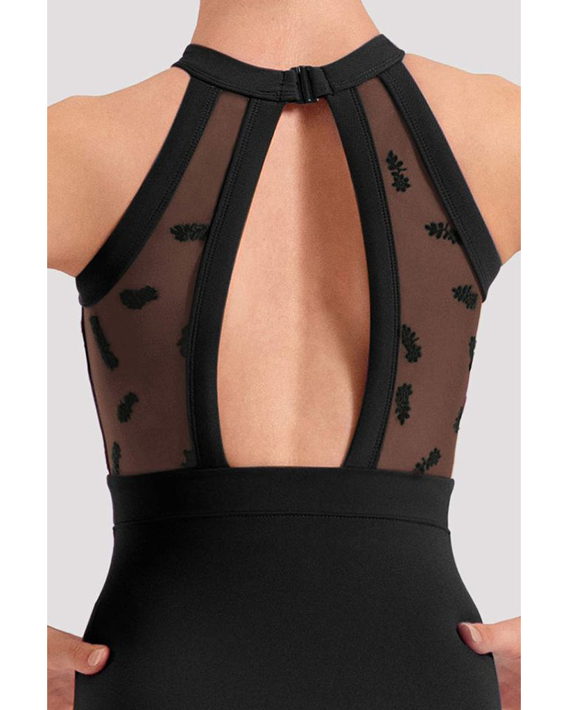 Bloch Ella High Neck Flocked Floral Mesh Open Back Sleeveless Leotard - CL40016 Girls