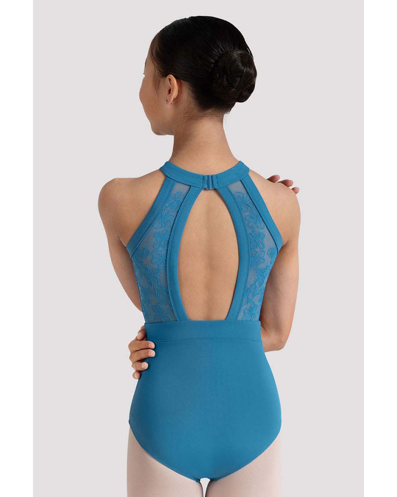 Bloch Kiki High Neck Halter Floral Embroidered Mesh Keyhole Back Sleeveless Leotard - CL40003 Girls
