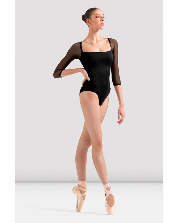 Bloch Square Neck Open Back Mesh 3/4 Sleeve Leotard - L60003