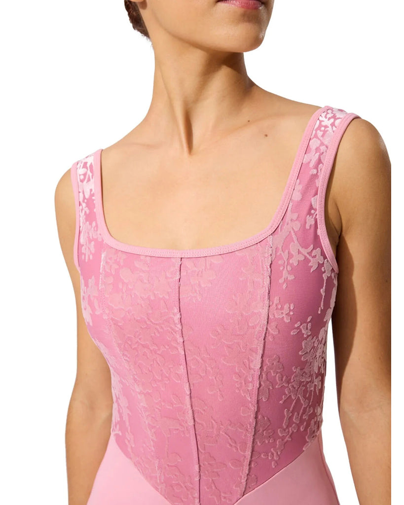 Capezio Cristóbal Soft Square Neck Floral Print Corset Seaming Tank Leotard - F12702W Womens