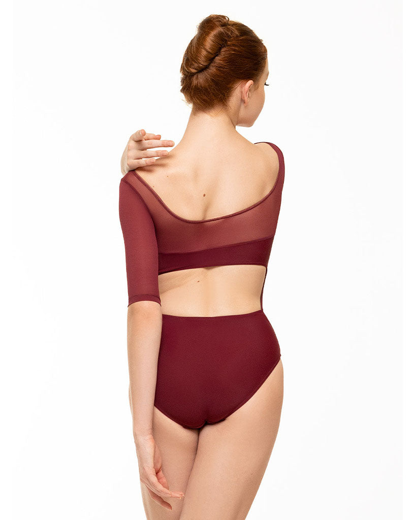 Elevé Dancewear Laico Scoop Neck Mesh Half Sleeve Leotard - Womens - Wine