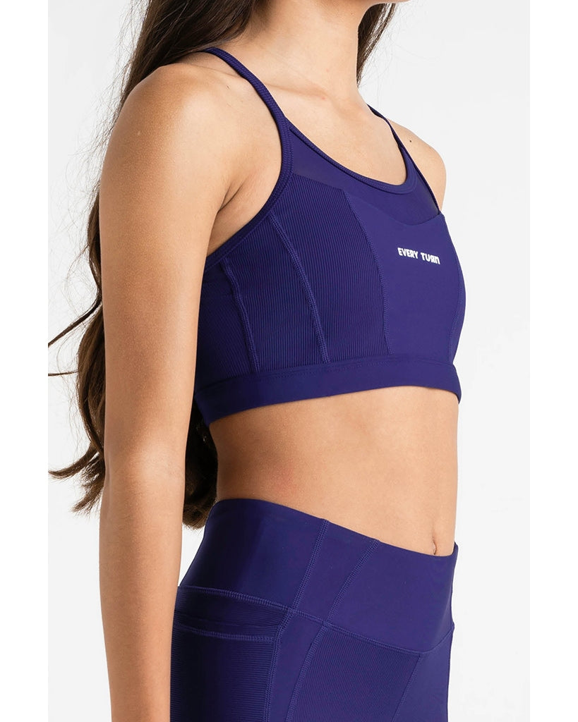 Every Turn Gratitude Mesh Panel Crop Top - Girls - Marine