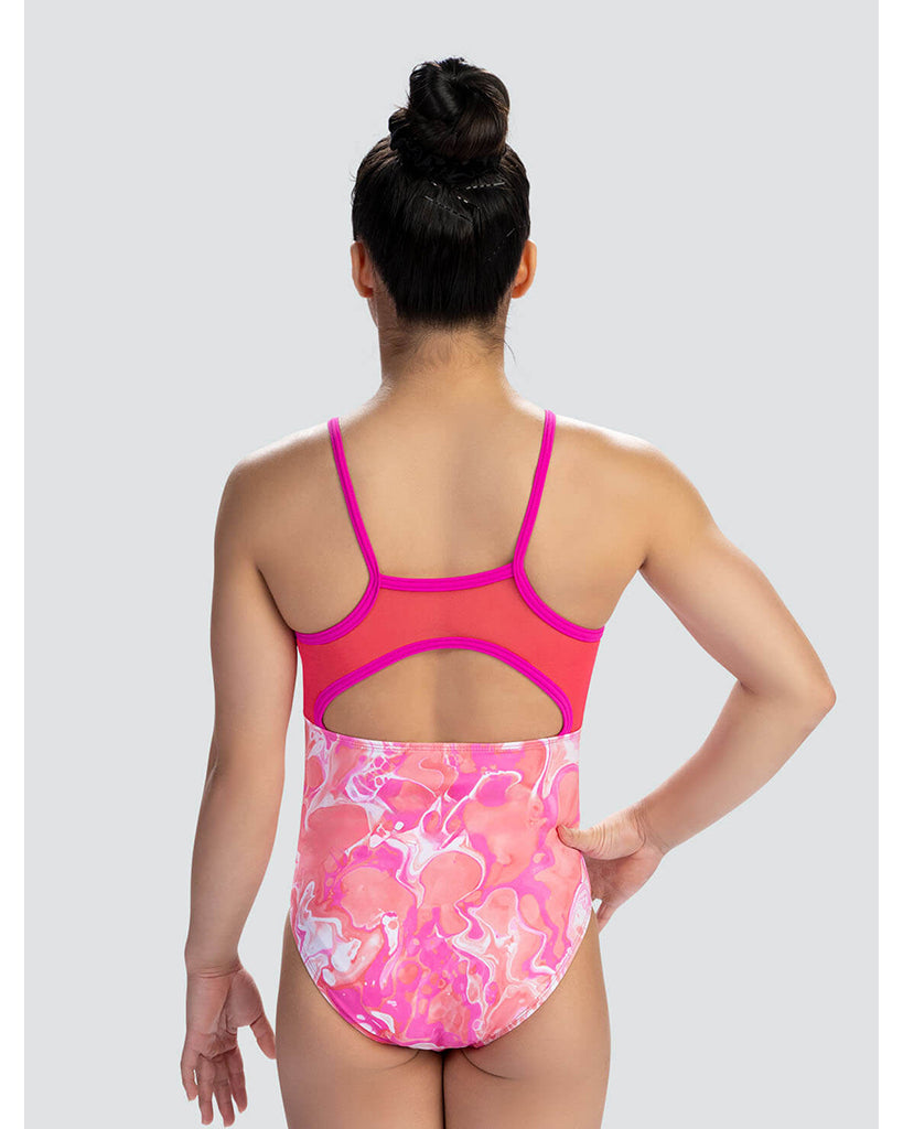 GK Elite Pretty In Peach Gymnastics Camisole Leotard - E5302C Girls - Marble Swirl Print