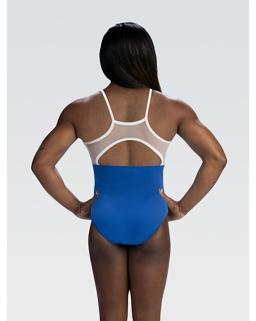 GK Elite Simone Biles Crystal Sky Printed Gymnastic Tank Leotard - E5078 Womens - White/Blue Sky Ombre Print