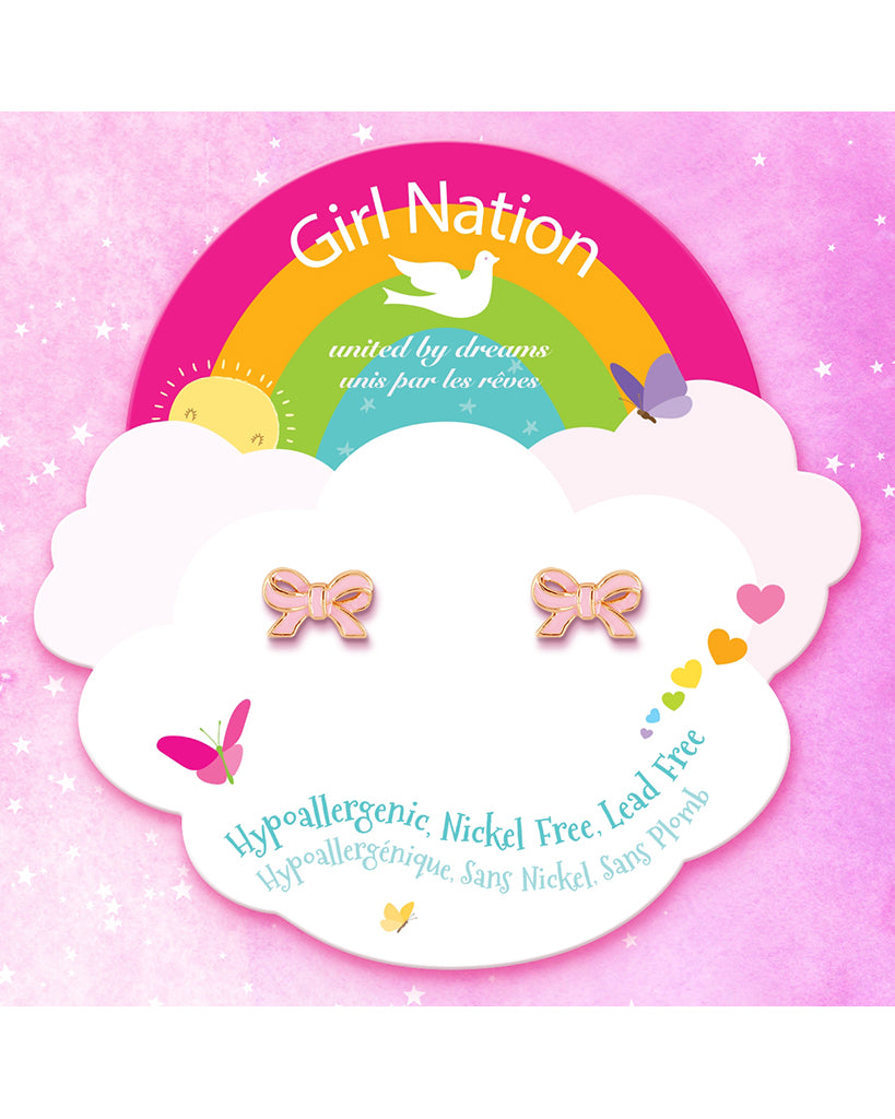 Girl Nation Pretty Pink Bow Cutie Stud Earrings