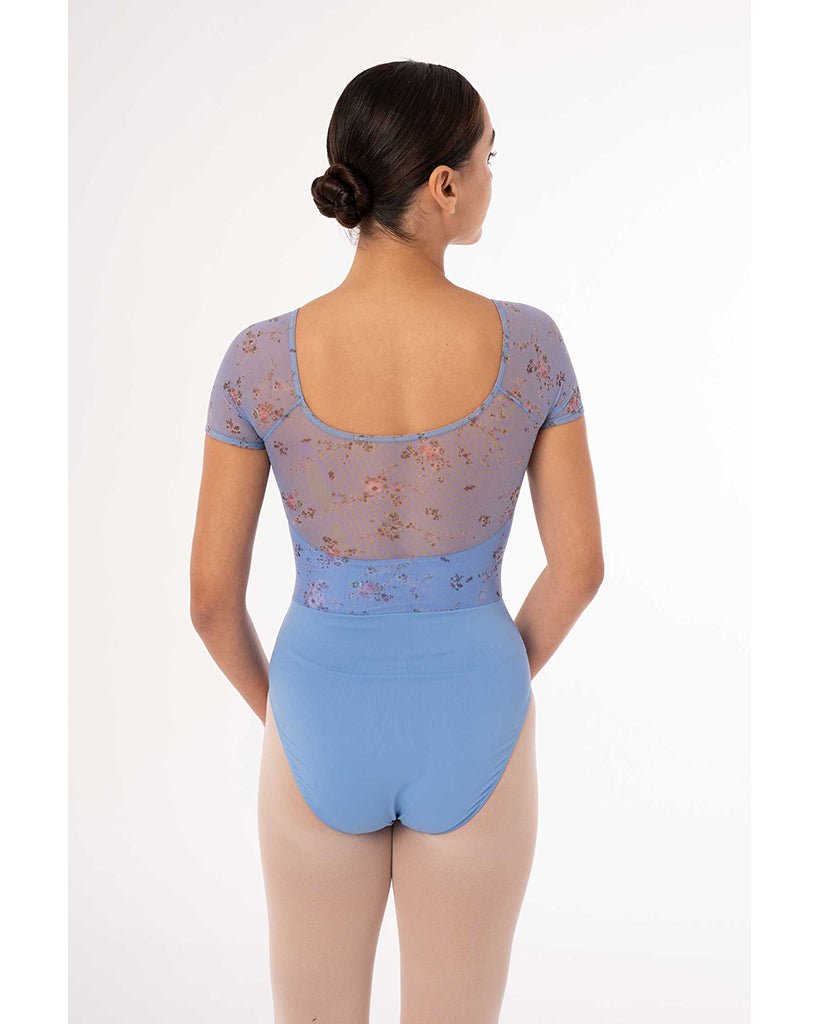 Intermezzo Felicity Petite Fleur Scoop Neck Printed Floral Mesh Cap Sleeve Leotard - 31709 Womens