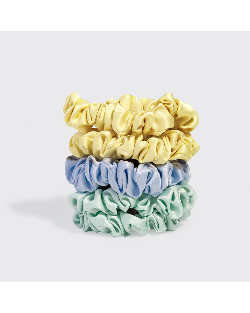 Kitsch Ruched Satin Scrunchies 5pc Set - Coastal Multi-Colour