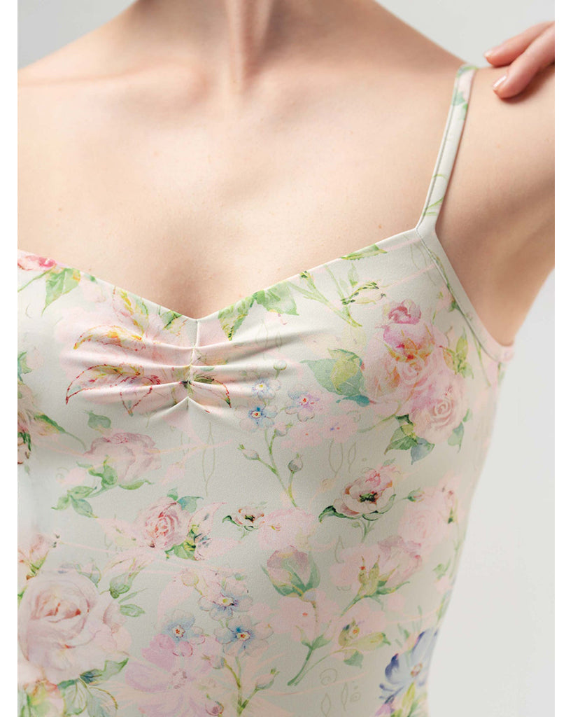 Mara Dancewear Lia Pinch Front Floral Print Adjustable Strap Leotard - Womens - Green Blossom Print