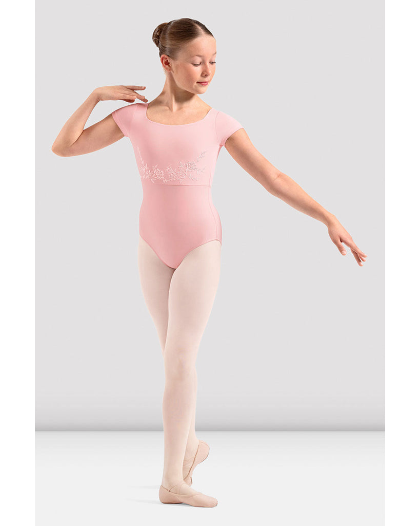 Mirella Embroidered Floral Open Back Cap Sleeve Leotard - M20013C Girls