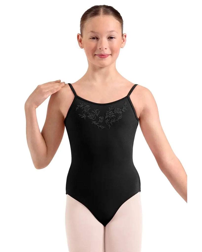 Mirella Scoop Neck Embroidered Floral Strappy Back Camisole Leotard - M70009C Girls