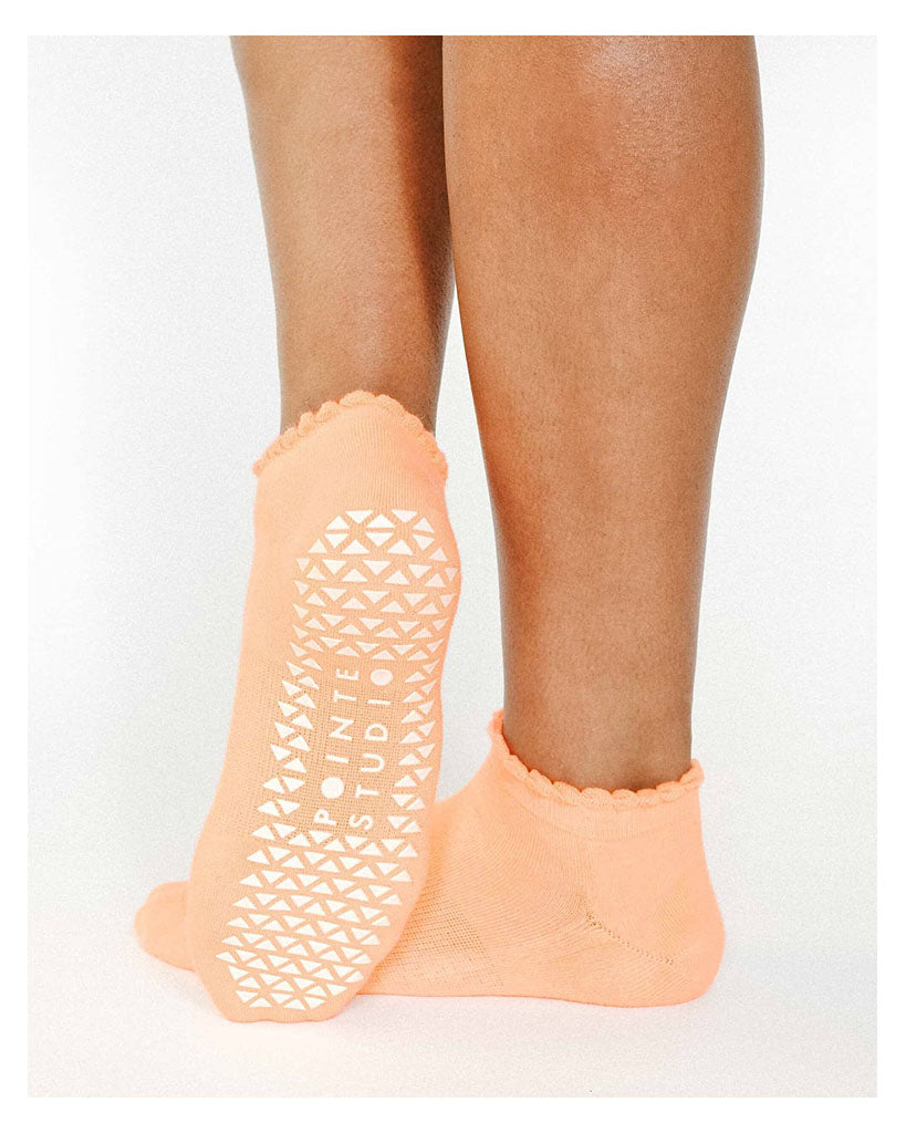 Pointe Studio Love Full Foot Grip Sock - No Slip Cotton Blend for Pilates & Barre - Apricot Womens