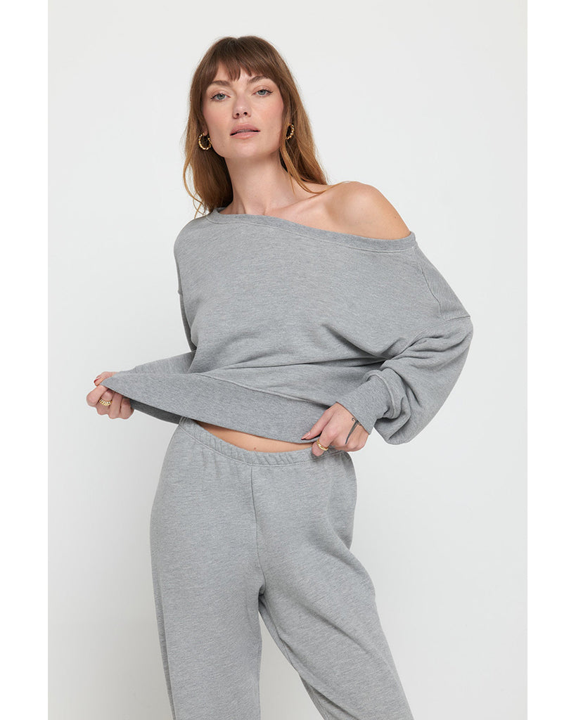 Spiritual Gangster Vida Off Shoulder Sweatshirt - SP40417016 - Womens - Heather Ash