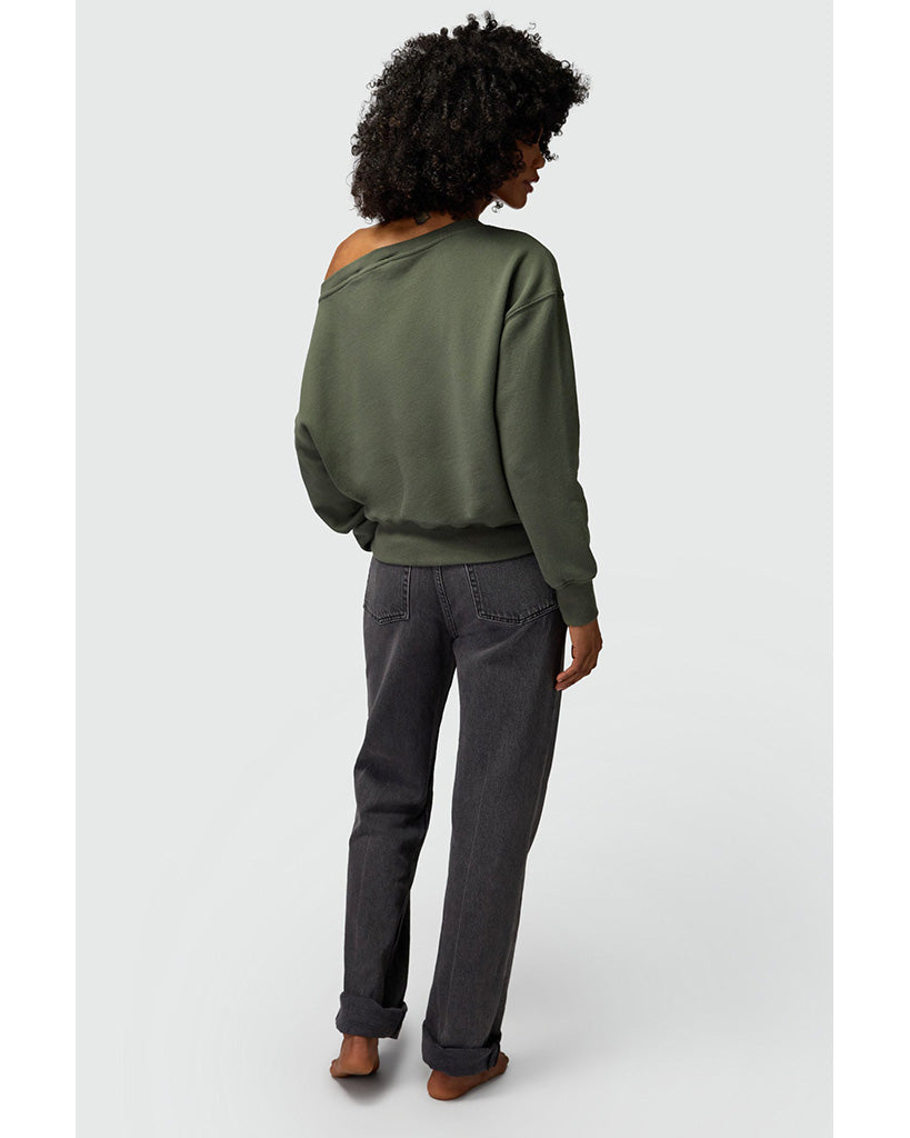 Spiritual Gangster Vida Off Shoulder Sweatshirt - SP40417016 - Womens - Olive Green