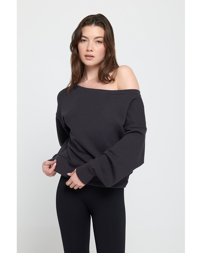 Spiritual Gangster Vida Off Shoulder Sweatshirt - SP40417016 - Womens - Vintage Black
