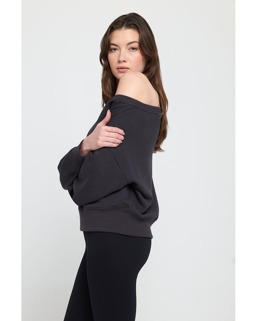 Spiritual Gangster Vida Off Shoulder Sweatshirt - SP40417016 - Womens - Vintage Black