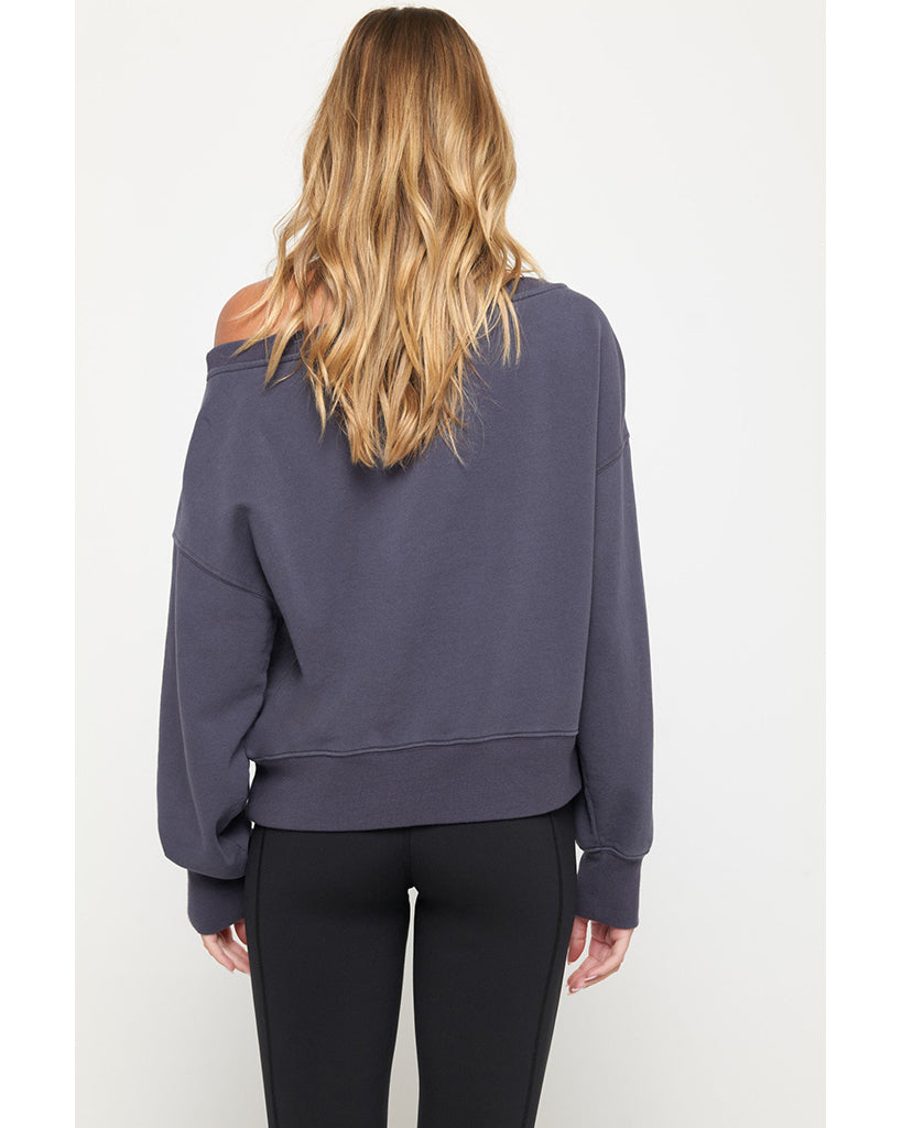 Spiritual Gangster Vida Off Shoulder Sweatshirt - SP40417016 - Womens - Shadow
