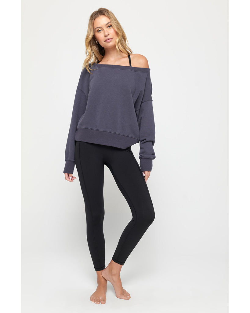 Spiritual Gangster Vida Off Shoulder Sweatshirt - SP40417016 - Womens - Shadow