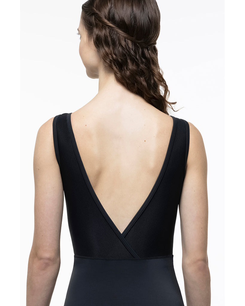 Suffolk Wall St. Collection Bateau Neck Ribbed Accents V Back Tank Leotard - 2752A Womens