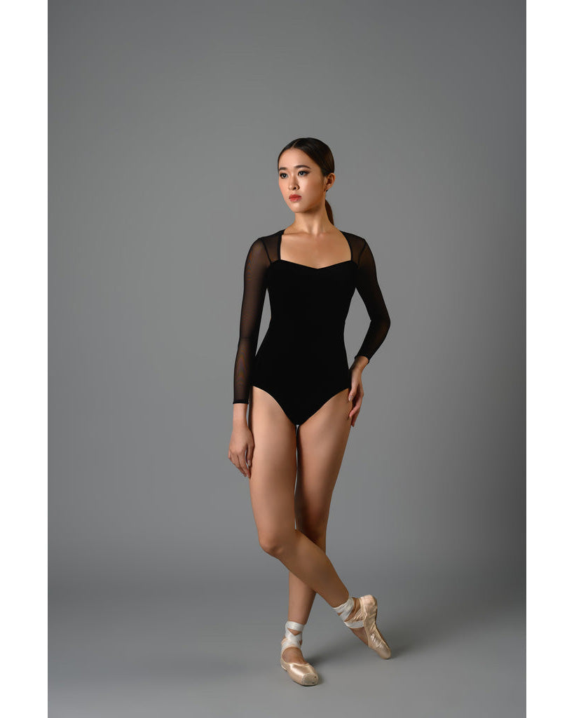 Supertone Couture Collection Megan with Velvet & Mesh Long Sleeve Leotard - Womens