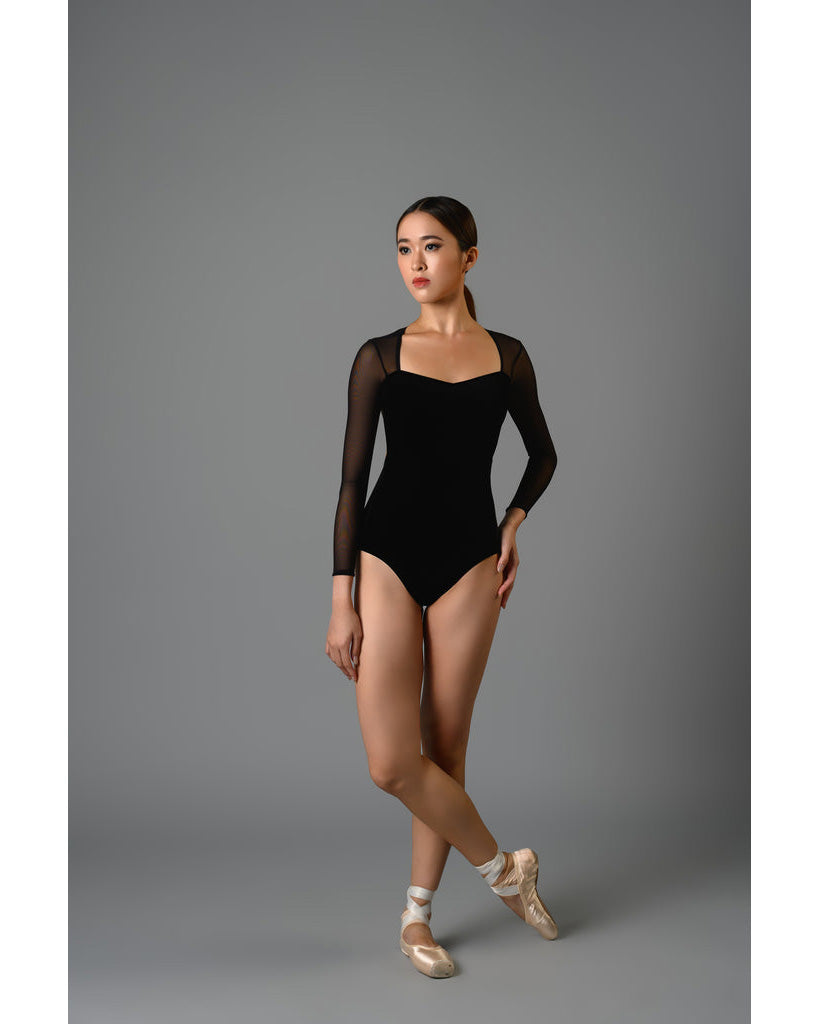 Supertone Couture Collection Megan with Velvet &amp; Mesh Long Sleeve Leotard - Womens