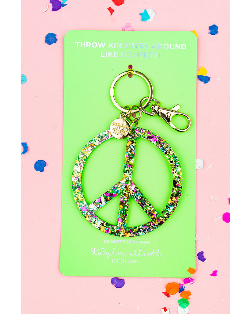 Taylor Elliott Designs Peace Sign Keychain - Colourful Confetti