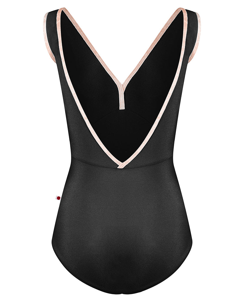 Yumiko Alicia with Crushed Velvet Trim Double V Front & Back Sleeveless Leotard - Womens - Black / Misty Rose