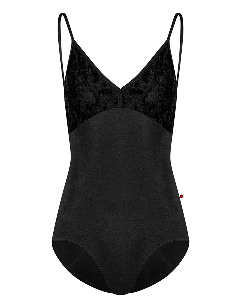 Yumiko Daria with Crushed Velvet V-Front & Back Camisole Leotard - Womens - Black