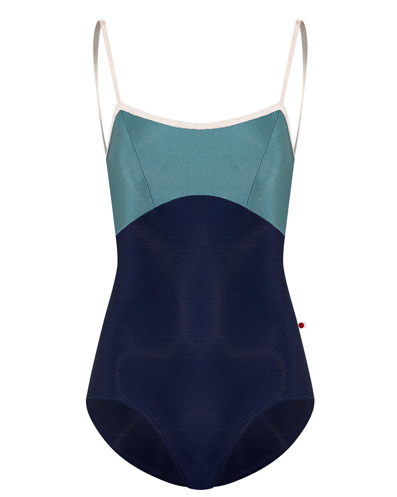 Yumiko Denise with Crushed Velvet Trim Princess Seamed Camisole Leotard - Womens - Dark Blue / Frost / Misty Rose