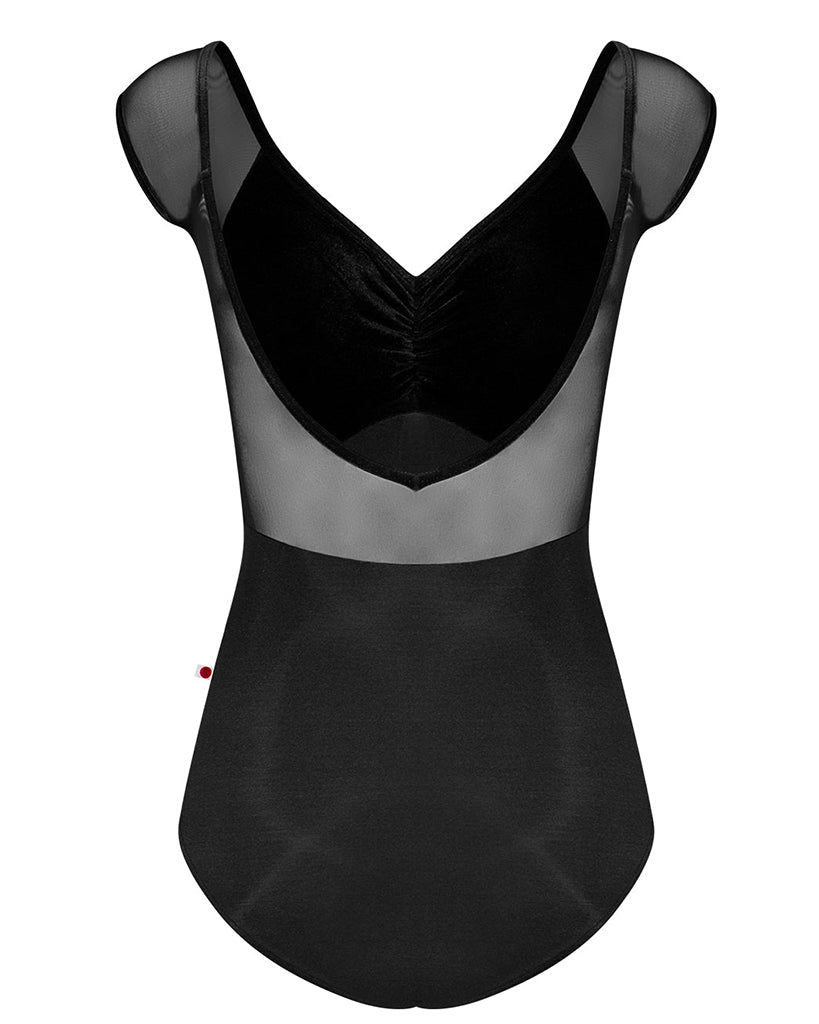 Yumiko Elli with Velvet V Neck Pinch Front Cap Sleeve Leotard - Womens - Black