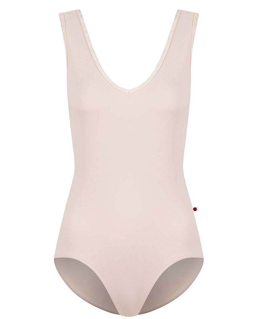 Yumiko Gina with Crushed Velvet Trim and Mesh Open V Back Sleeveless Leotard - Womens - Misty Rose
