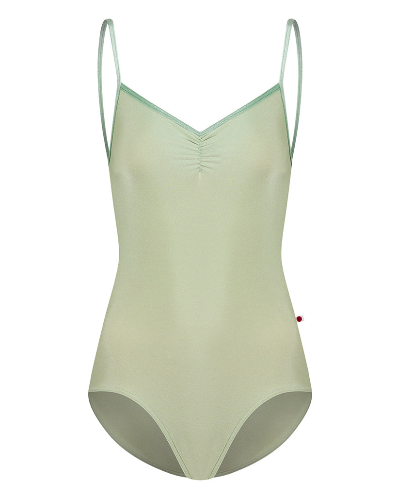 Yumiko Kiki with Velvet Trim Pinch Front Cut Out Back Camisole Leotard - Womens - Ginko / Meadow