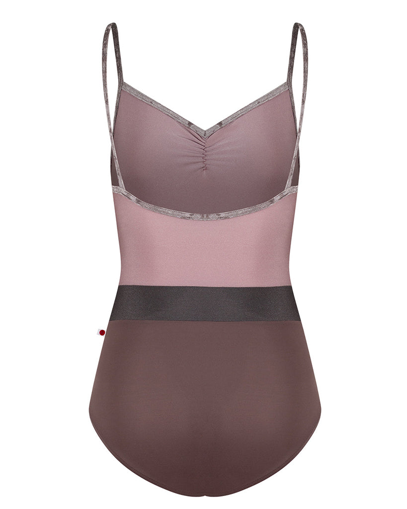 Yumiko Micah with Crushed Velvet Trim Pinch Front Colour Block Camisole Leotard - Womens - Phantom / Magic / Shadow