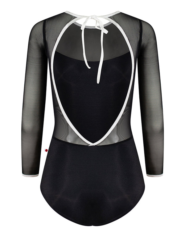 Yumiko Olivia Mesh Open Back Half Sleeve Leotard - Womens - Black