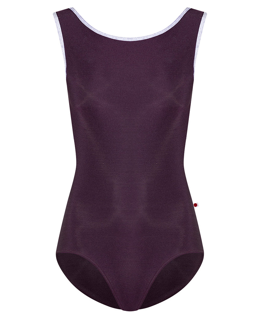 Yumiko Sofiane with Crushed Velvet Trim Classic Boatneck Sleeveless Leotard - Womens - Eggplant / Angelic