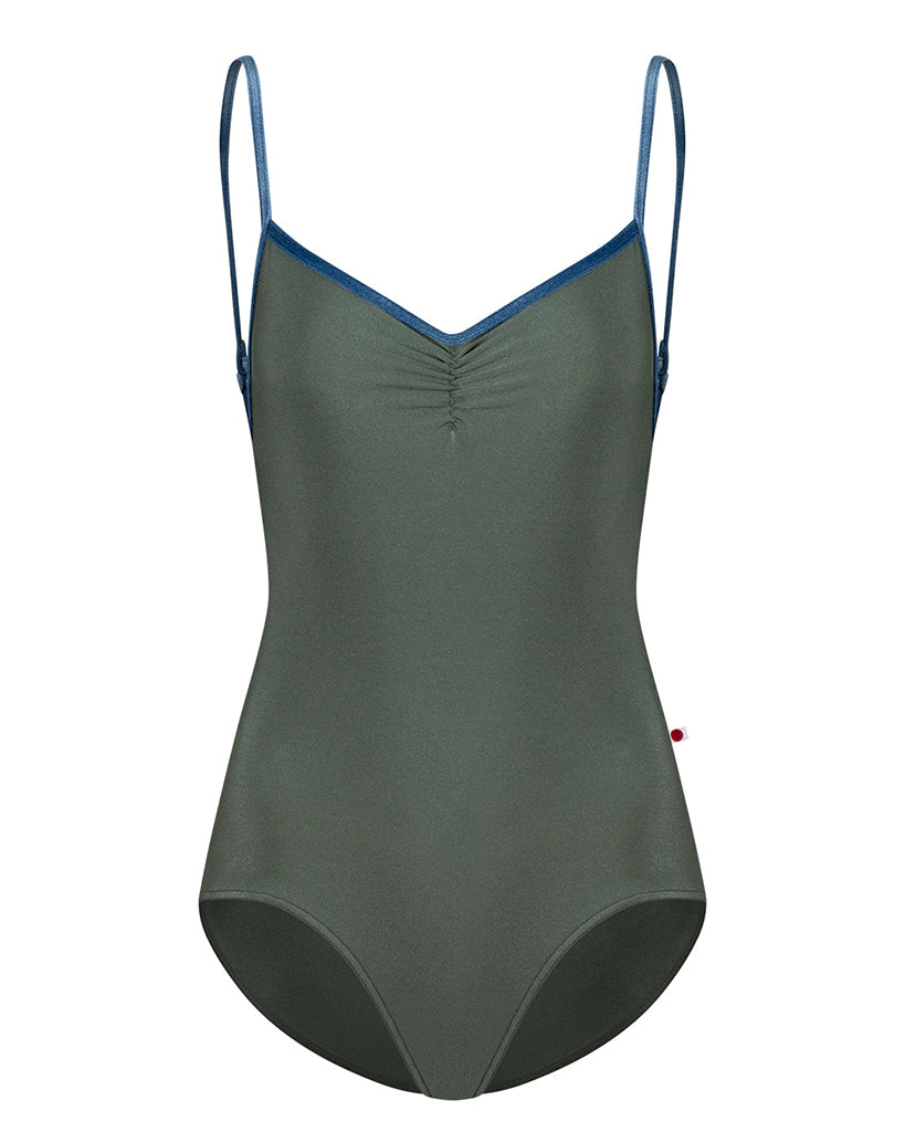 Yumiko Tamara with Velvet Trim Horizontal Strap Low Back Camisole Leotard - Womens - Sage / Ocean