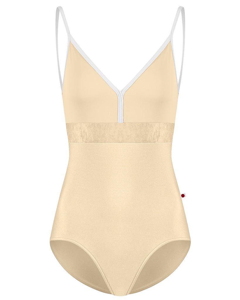 Yumiko Zoe with Crushed Velvet Colour Block V Front Camisole Leotard - Womens - Vanilla / White