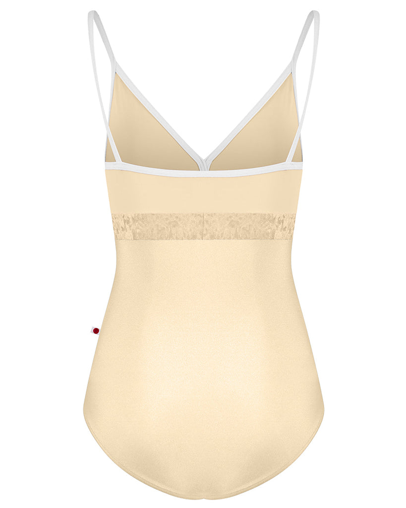 Yumiko Zoe with Crushed Velvet Colour Block V Front Camisole Leotard - Womens - Vanilla / White