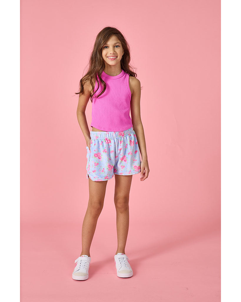 iscream Cropped Ribbed Racerback Tank Top - Bright Pink