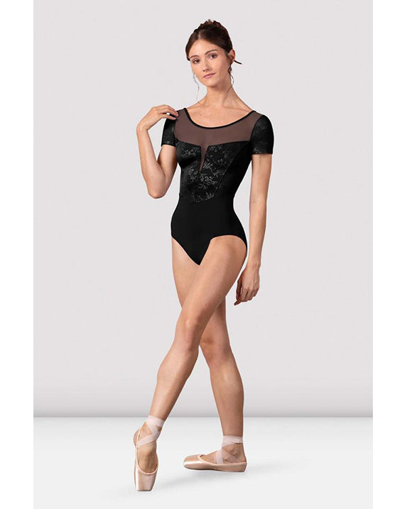 Bloch Christina Mesh Scoop Neck Delicate Floral Detail Cross Back Cap Sleeve Leotard - L20006 Womens