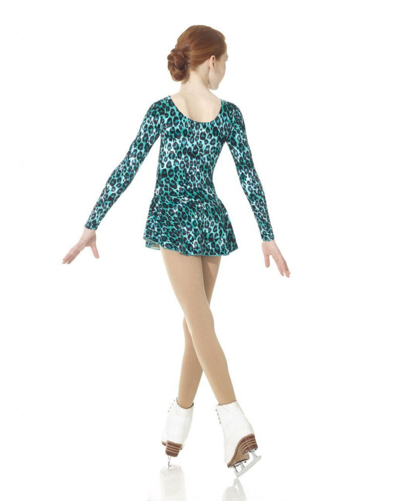 Mondor Born To Skate Printed Glitter Motif Velvet Skating Dress - 2723C Girls - Jade Jaguar Print - Dancewear - Skating - Dancewear Centre Canada