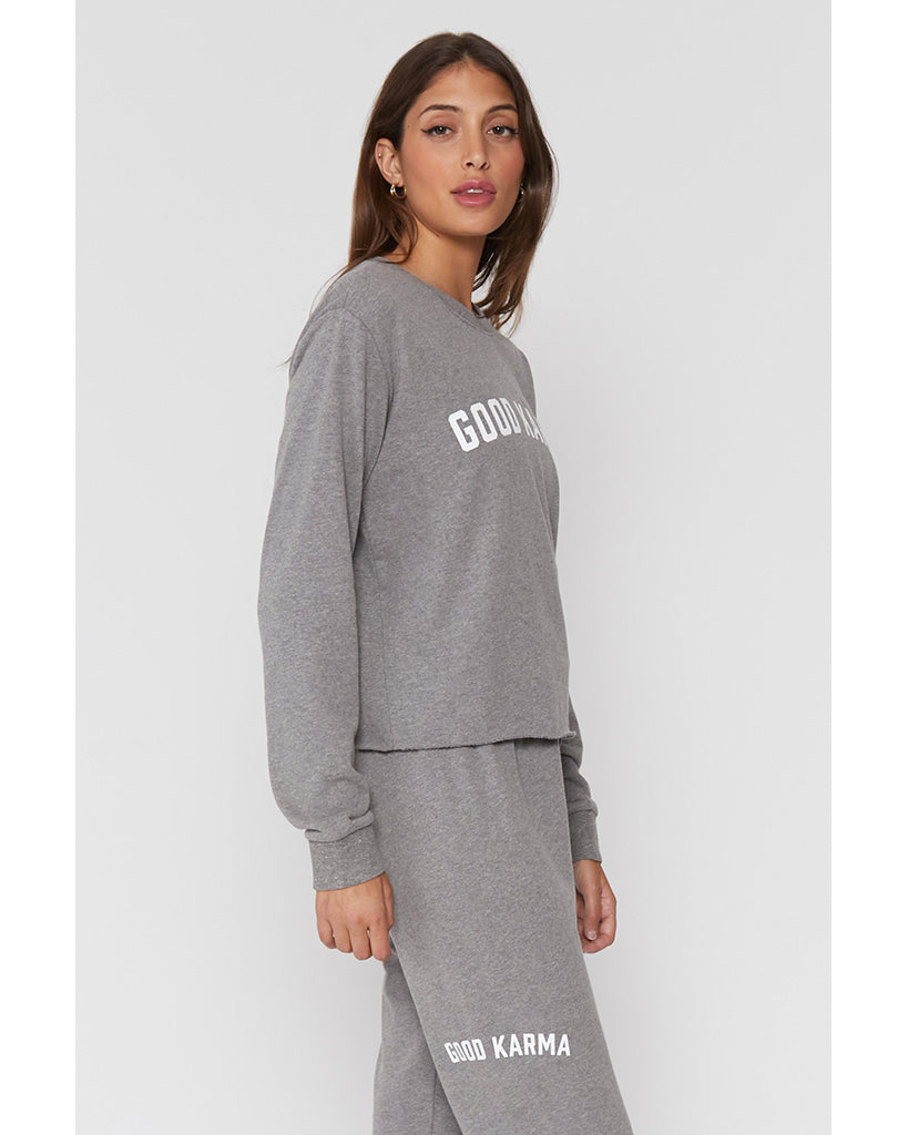 Spiritual Gangster Good Karma Vintage Terry Crop Sweatshirt - Womens - Heather Grey - Activewear - Tops - Dancewear Centre Canada