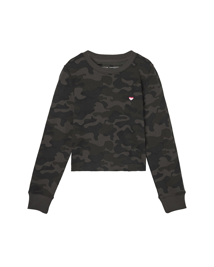 Spiritual Gangster Mazzy Pullover Sweater - Girls - Black Camo Print - Activewear - Tops - Dancewear Centre Canada