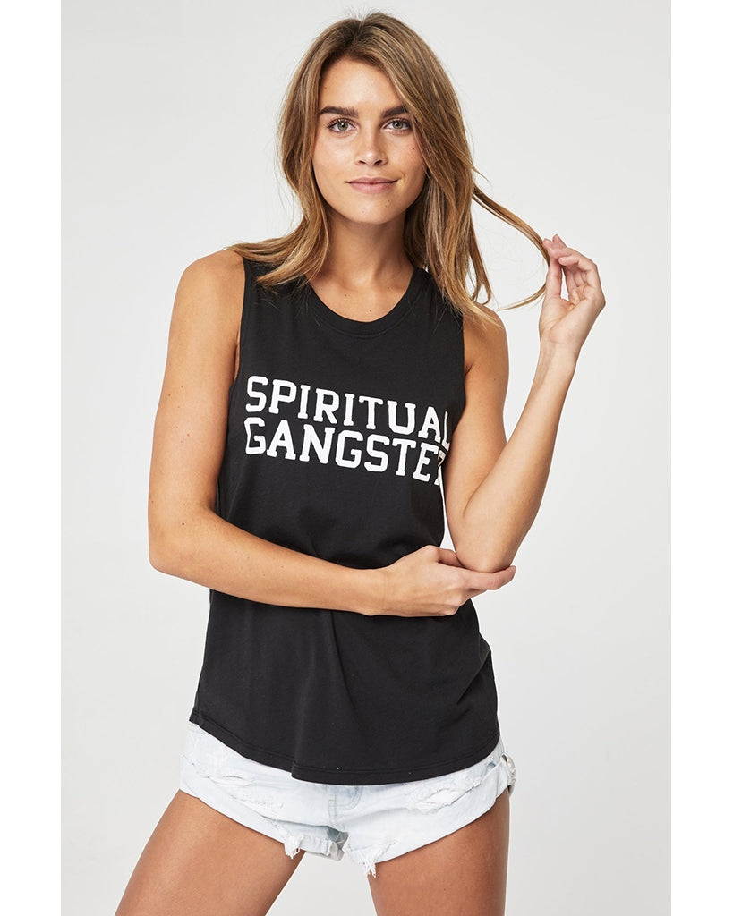 Spiritual Gangster SG Varsity Muscle Tank Top - CS0411002 - Womens - Vintage Black - Activewear - Tops - Dancewear Centre Canada
