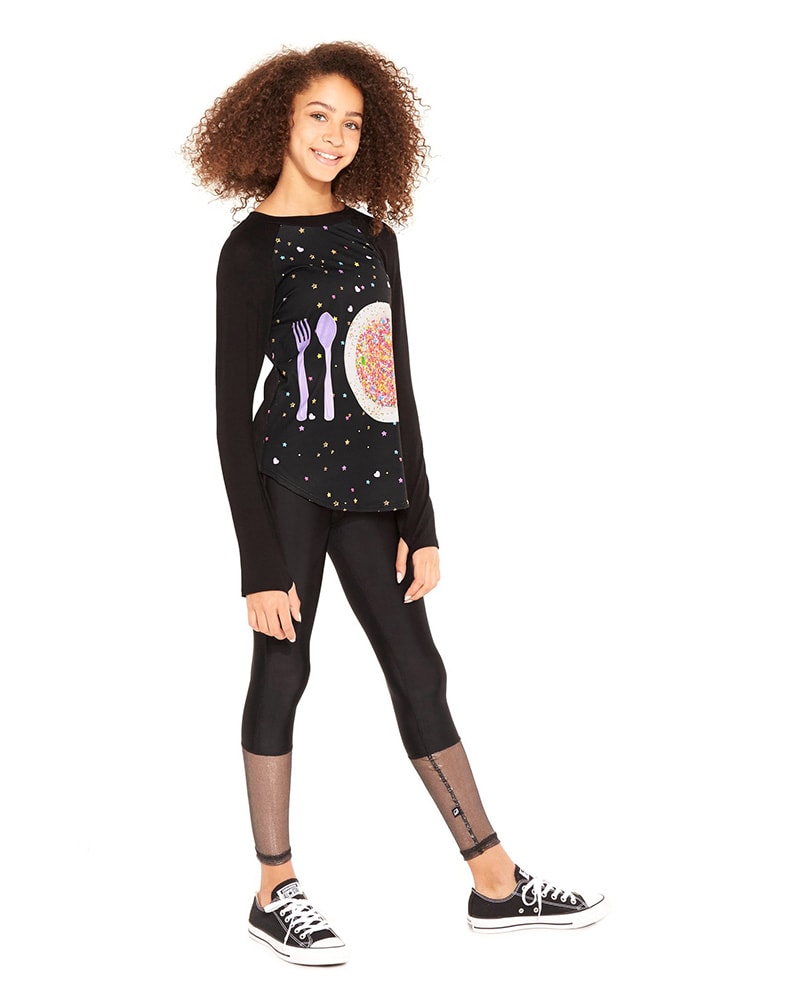 Terez Glitter Mesh Cuff Legging - 1115 Girls - Black - Activewear - Bottoms - Dancewear Centre Canada