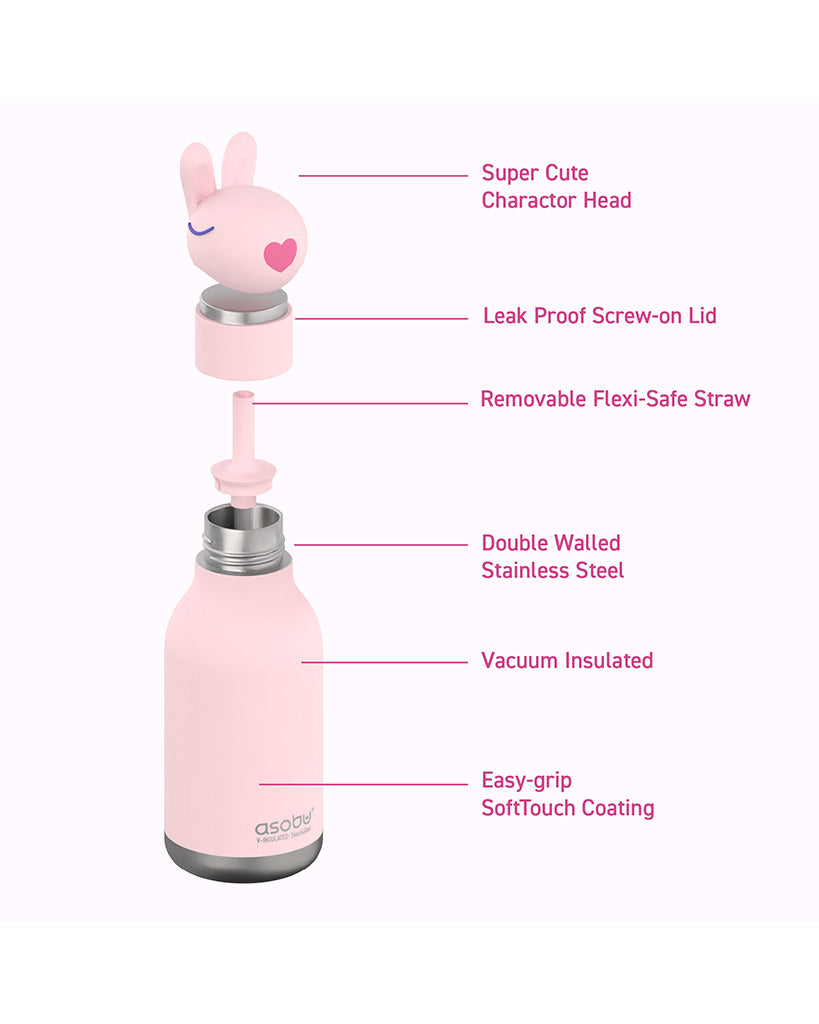 Asobu 16oz Bestie Insulated Stainless Steel Water Bottle - Bubbles the Bunny