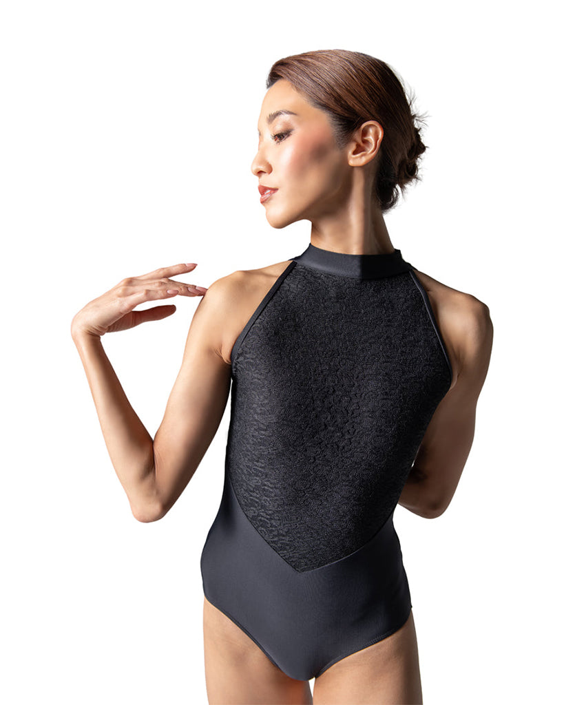 Ballet Rosa Jourdain High Neck Lace Front Panel Open Back Sleeveless Leotard - Womens