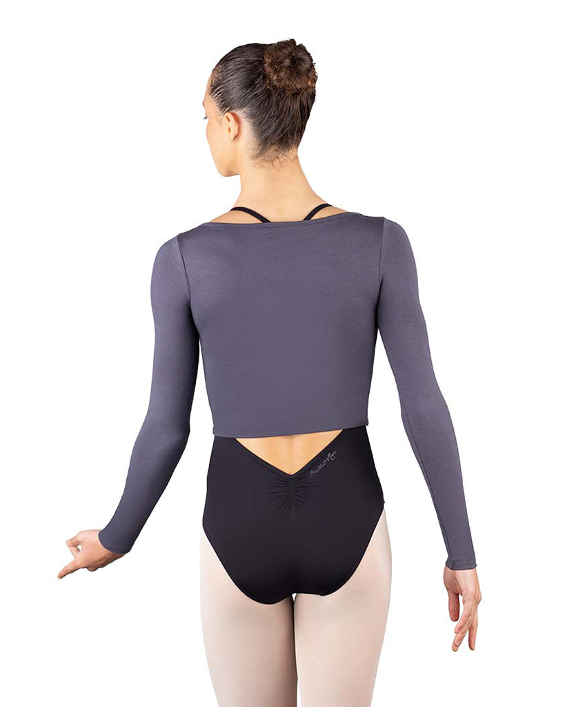Ballet Rosa Mio Stretch Bamboo Long Sleeve Cropped Mock Wrap Top - Womens