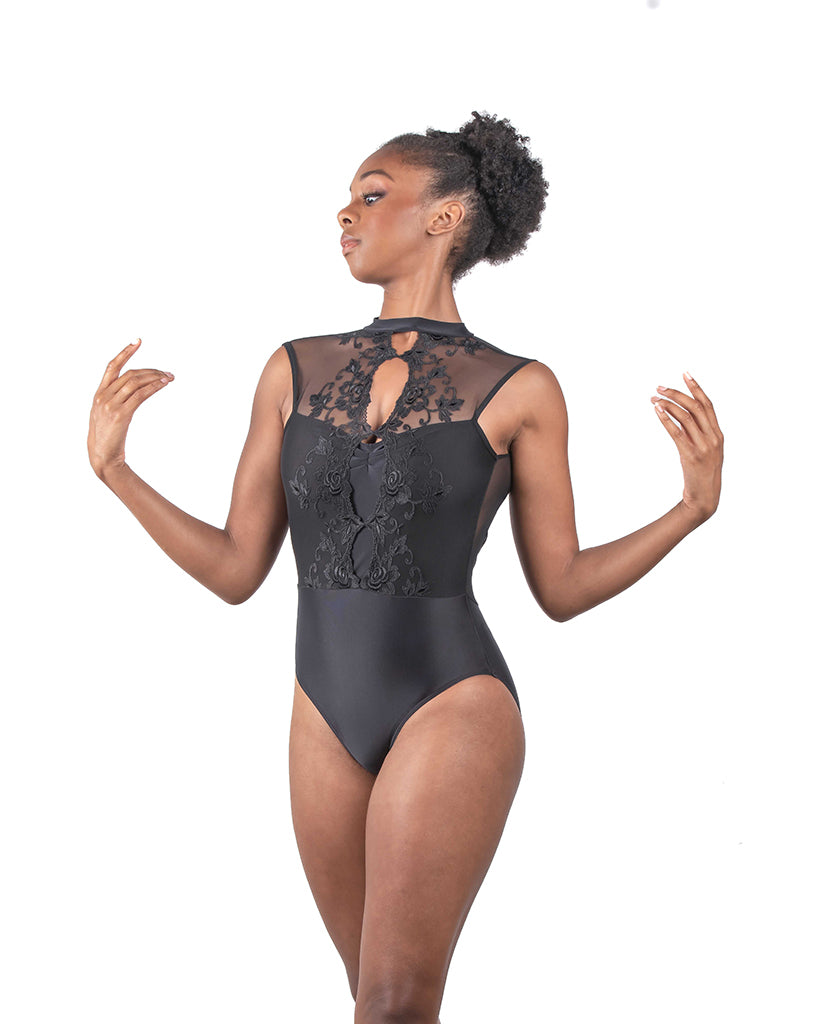 Ballet Rosa Mirielle High Neck Lace Front Open Back Sleeveless Leotard - Womens